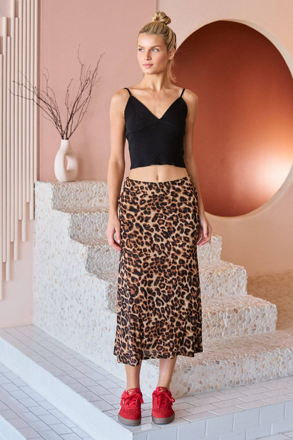 Mesh Leopard Midi Skirt