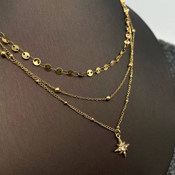 Star Charm 3 Layer Chain Necklace