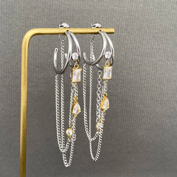 Two Tone Chain Fringe S.Steel Earrings