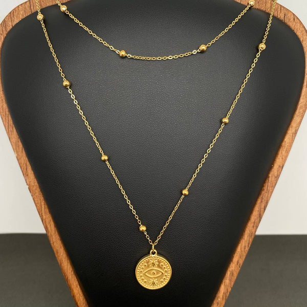 Eye Charm Double Chain Necklace