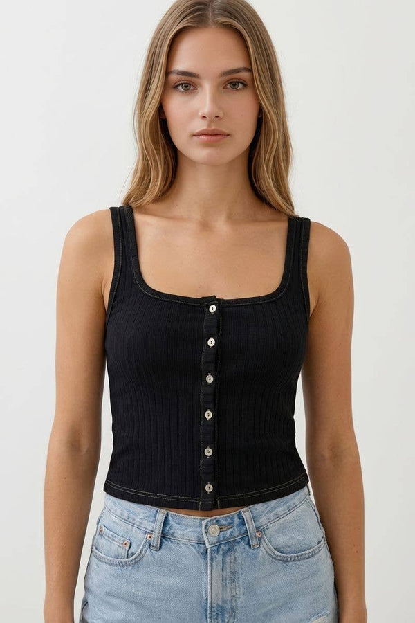 Carli Cotton Square neck button tank - Rise and Redemption