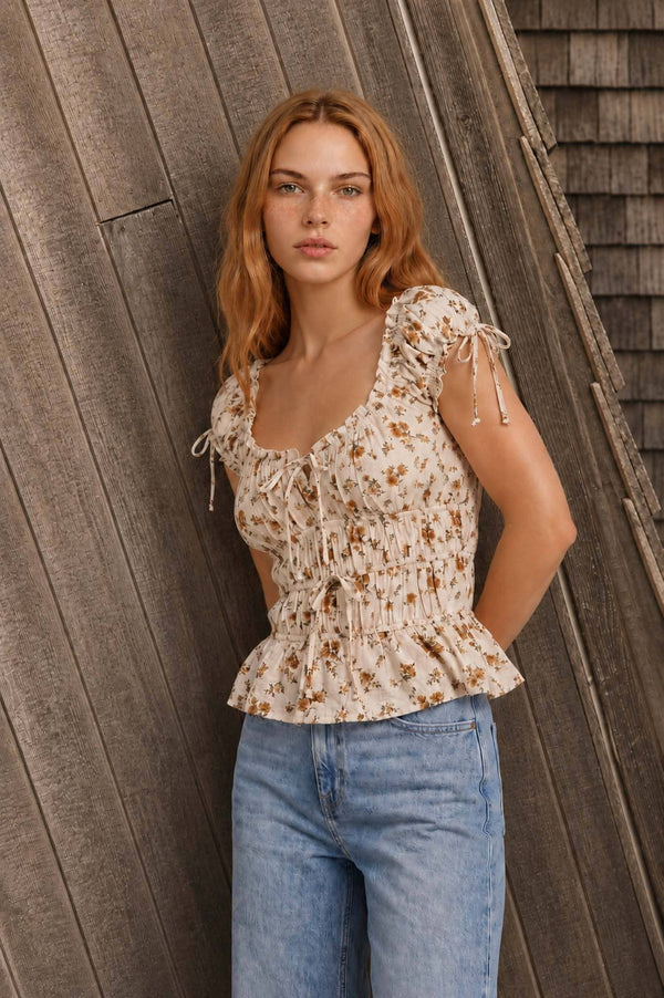 Fiona Floral Front Tie Top - Rise and Redemption