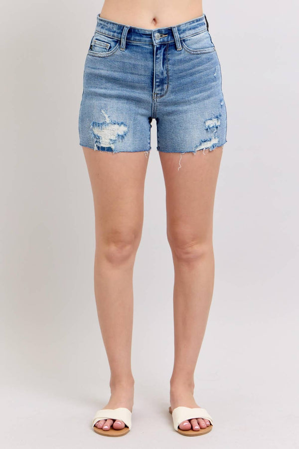 High Waist Shorts w/stitch over Destroy Detail - Rise and Redemption