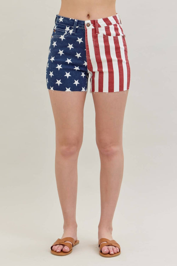Judy Blue Americana Flag Fray Hem Shorts - Rise and Redemption