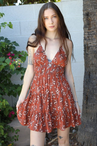 Rust floral summer dress - Rise and Redemption