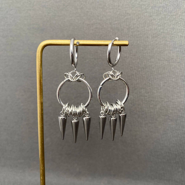 Silver Tone Spike Fringe Huggie Earrings - Rise and Redemption