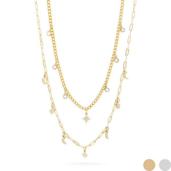 Stainless Steel Moon & Compass Star Charm Necklace - Rise and Redemption