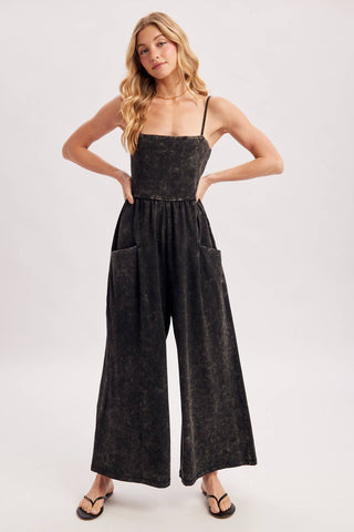 WASHED SLEEVELESS WIDE LEG JUMPSUIT