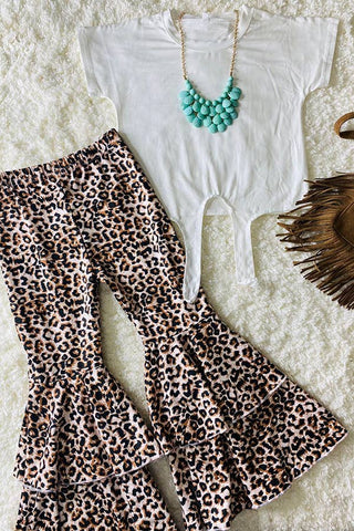 White tie top & leopard bell bottom set
