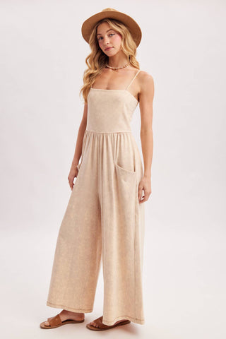 WASHED SLEEVELESS WIDE LEG JUMPSUIT