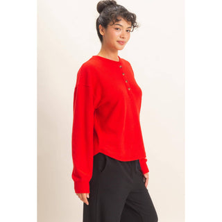 Brushed Waffle Henley Top