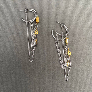 Two Tone Chain Fringe S.Steel Earrings