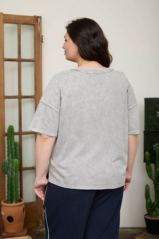 PLUS WASHED EXPOSED SEAM V NECK BOXY KNIT TOP