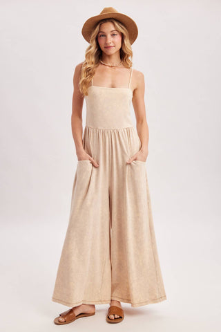 WASHED SLEEVELESS WIDE LEG JUMPSUIT