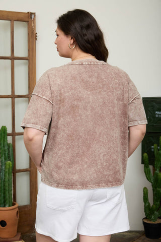 PLUS WASHED EXPOSED SEAM V NECK BOXY KNIT TOP