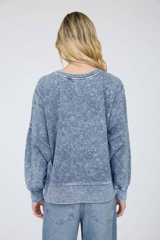 ACID WASH LONG SLEEVE SIDE SLIT KNIT TOP