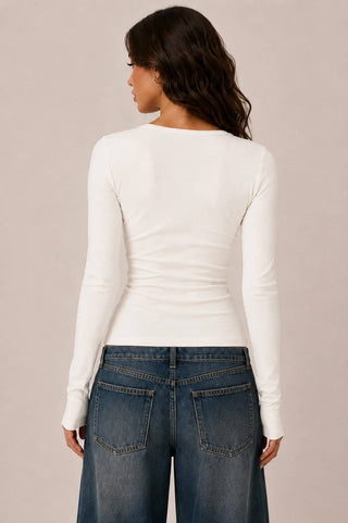JT57726L - LONG SLEEVE CREW NECK BUTTON HENLEY TOP