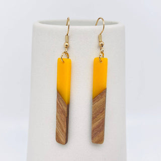 Resin Wooden Stick Rectangular Pendant Earrings