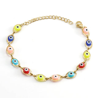 Enamel Evil Eye 18k Gold Plated Stainless Steel Bracelet-FGS