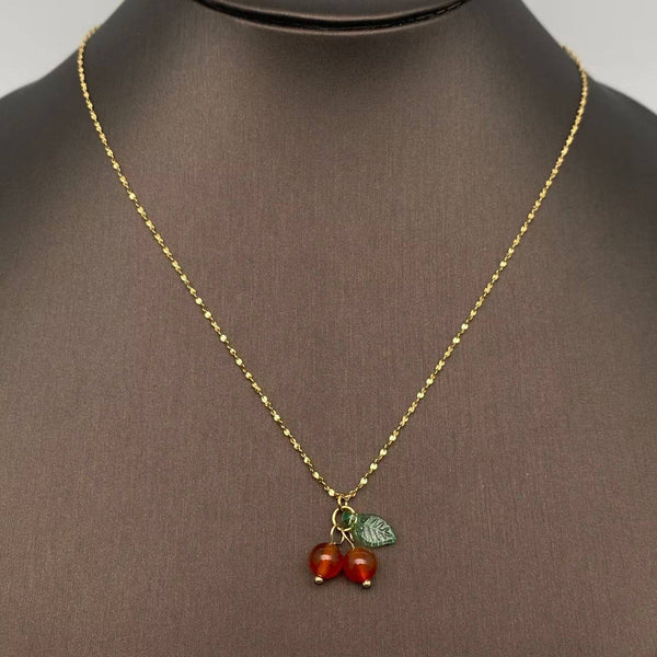 Carnelian Cherry Charm Necklace