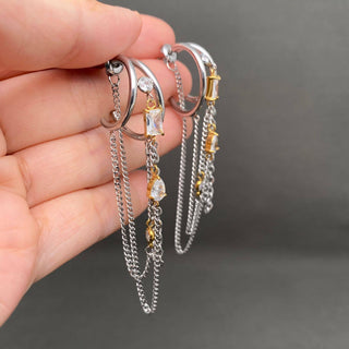 Two Tone Chain Fringe S.Steel Earrings