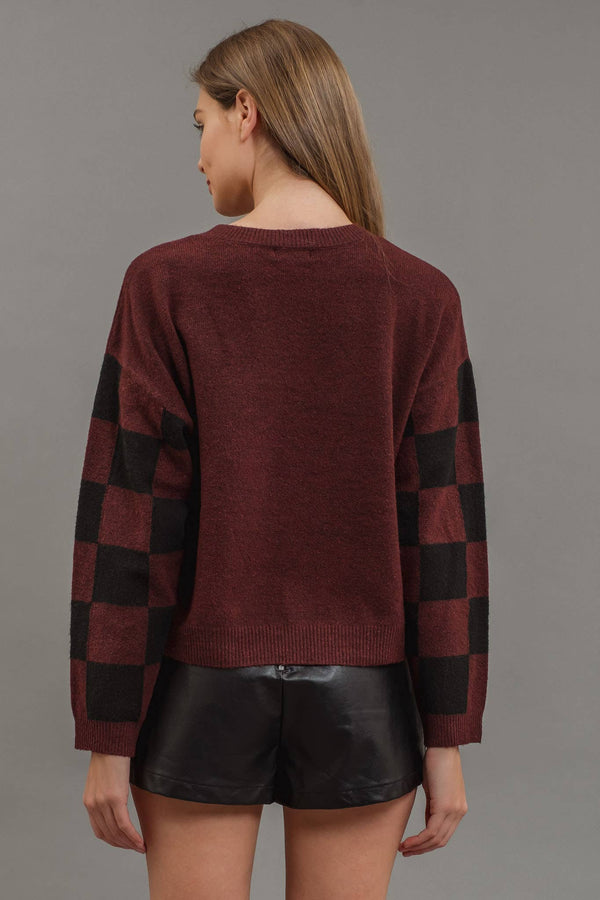 Merlot Checkered Sweater - Rise and Redemption