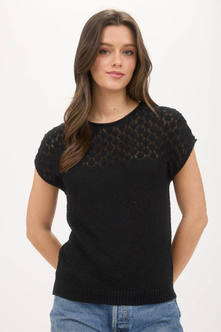 EYELET YOKE SWEATER KNIT TOP