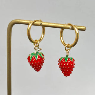 Strawberry Charm Huggie Earrings