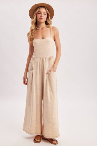 WASHED SLEEVELESS WIDE LEG JUMPSUIT