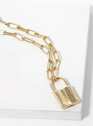 18K Gold Dipped Padlock Pendant Chain Necklace - Rise and Redemption