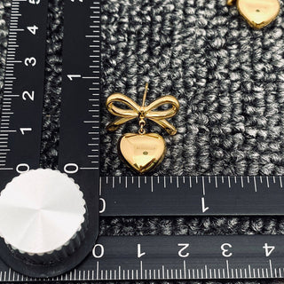 18K Gold Plated Heart Shape Charm Bow Post Earrings - FGS - Rise and Redemption