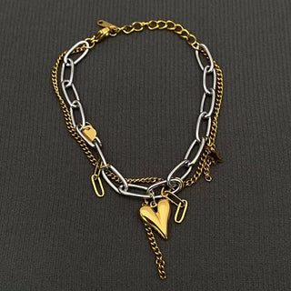 18K Gold Plated S.Steel Heart Charm Two Tone Bracelet - Rise and Redemption