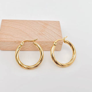 18K Gold Plated Stainless Steel Cable Hoop Earrings - Rise and Redemption