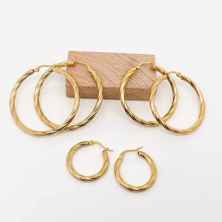 18K Gold Plated Stainless Steel Cable Hoop Earrings - Rise and Redemption