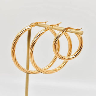 18K Gold Plated Stainless Steel Cable Hoop Earrings - Rise and Redemption