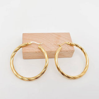18K Gold Plated Stainless Steel Cable Hoop Earrings - Rise and Redemption