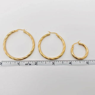 18K Gold Plated Stainless Steel Cable Hoop Earrings - Rise and Redemption