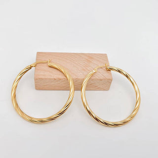 18K Gold Plated Stainless Steel Cable Hoop Earrings - Rise and Redemption