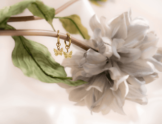 18K Gold PVD Stainless Steel Butterfly Huggie Earrings - Rise and Redemption