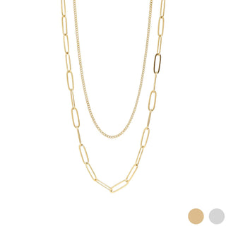 18K Gold PVD Stainless Steel Dainty Curb and Paperclip Layered Chain Necklace - Rise and Redemption