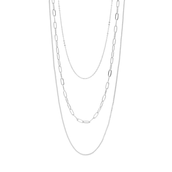 18K Gold PVD Stainless Steel Loop, Box, and Paperclip Layered Chain Necklace - Rise and Redemption