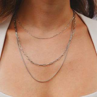 18K Gold PVD Stainless Steel Loop, Box, and Paperclip Layered Chain Necklace - Rise and Redemption