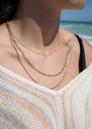 18K Gold PVD Stainless Steel Loop, Box, and Paperclip Layered Chain Necklace - Rise and Redemption