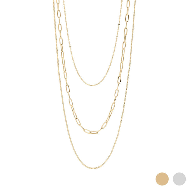18K Gold PVD Stainless Steel Loop, Box, and Paperclip Layered Chain Necklace - Rise and Redemption
