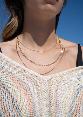 18K Gold PVD Stainless Steel Loop, Box, and Paperclip Layered Chain Necklace - Rise and Redemption