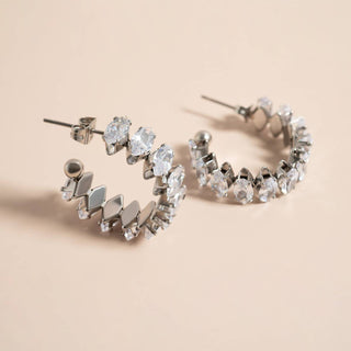 18K Gold PVD Stainless Steel Marquis CZ Stone Hoop Earrings - Rise and Redemption