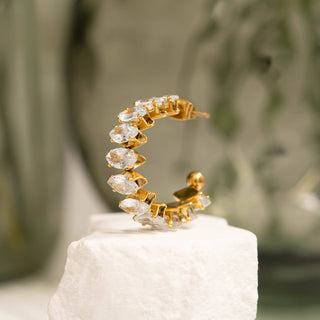 18K Gold PVD Stainless Steel Marquis CZ Stone Hoop Earrings - Rise and Redemption