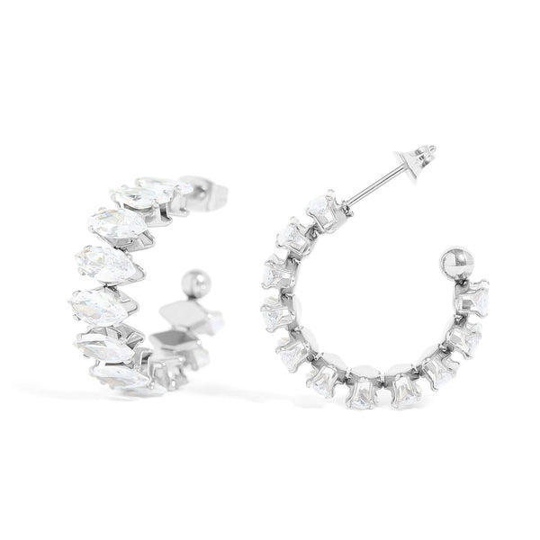 18K Gold PVD Stainless Steel Marquis CZ Stone Hoop Earrings - Rise and Redemption