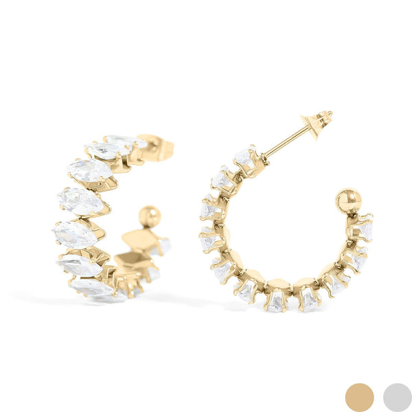 18K Gold PVD Stainless Steel Marquis CZ Stone Hoop Earrings - Rise and Redemption
