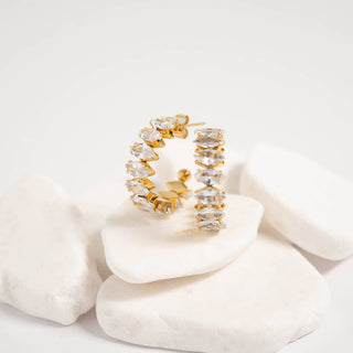 18K Gold PVD Stainless Steel Marquis CZ Stone Hoop Earrings - Rise and Redemption